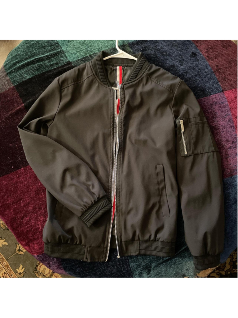 Black bomber jacket, looks lighter in photos than it actually is